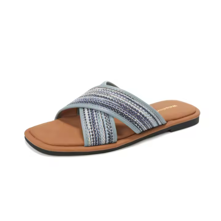 Sandalias retro de suela plana tejida con tiras cruzadas para mujer, diseño de nicho para exteriores de verano. - 1