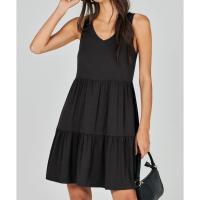 Vestido casual de verano para mujer, sin mangas, con cuello en V, camiseta, vestido de verano, mini vestidos de vacaciones en la playa - details 5