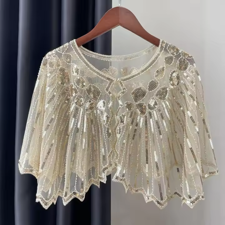 Chal de Flapper para mujer, chal de fiesta con cuentas, chales elegantes Vintage, decoración de lentejuelas, 1920s para boda - 1