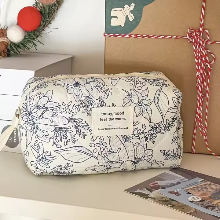 Bolso de maquillaje vintage floral con cremallera para mujer, organizador de viaje para cosméticos, bolso de mano con cierre de cremallera. - 1