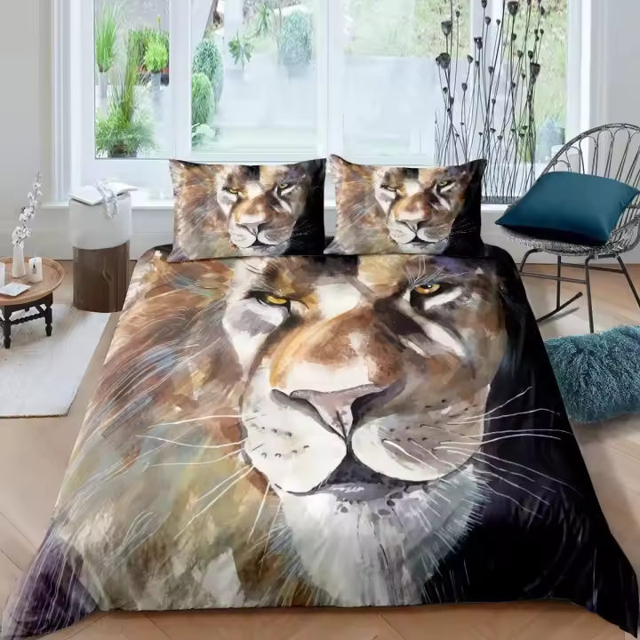 Funda de edredón Funda nórdica con diseño de león negro y funda de almohada - 1
