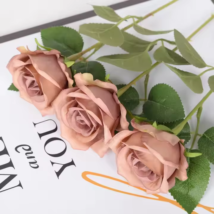 Ramo de rosas de imitación de seda, de 5 piezas rama larga, 10x51cm, centro de mesa para boda, hogar, habitación, ACCESORIOS DE CORONA DE PLANTAS falsas - 1