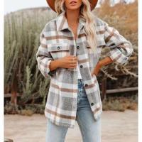 Abrigo de otoño e invierno para mujer, manga larga, camisa a cuadros, poliéster, abrigo de tweed - details 1