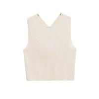 PB&ZA2025 espalda abierta con abertura, top corto ajustado sin mangas de punto con cuello redondo, ropa de verano nueva para mujer. - details 1
