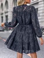 Vestido de manga larga para mujer con cuello alto, moda coreana, color sólido, 2025 - details 19