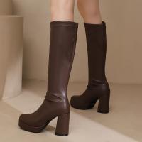 Botas de tacón de bloque de Color sólido para mujer, botas de vestir sin cordones, elegantes botas hasta la rodilla - details 7