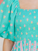 Vestido bohemio de mujer con manga abullonada, cuello cuadrado, estampado floral, vestido largo y fluido - details 7