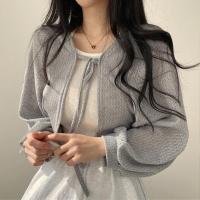 2025 cárdigan blanco Kawaii para mujer, camisa fina que combina con todo, informal, coreana, con cordones, novedad de verano - details 4