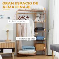 Bambúpara Ropa Estante 6 Niveles, Varilla Colgante, Tamaño 90x30x145 cm, Natural para Sala de Estar, Dormitorio, Entrada - details 2