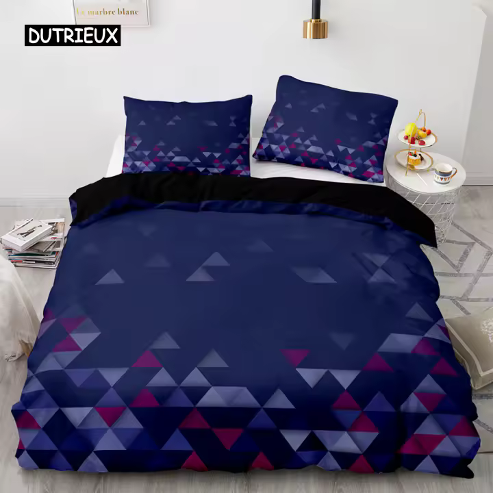 Juego de Ropa de Cama de Cuadros Poligonales Rojos Brillantes Funda de Edredón, Funda de Almohada, Cubierta de Edredón Tamaño 135×200, 260×220 Diseño de Cuadros Negro - 1