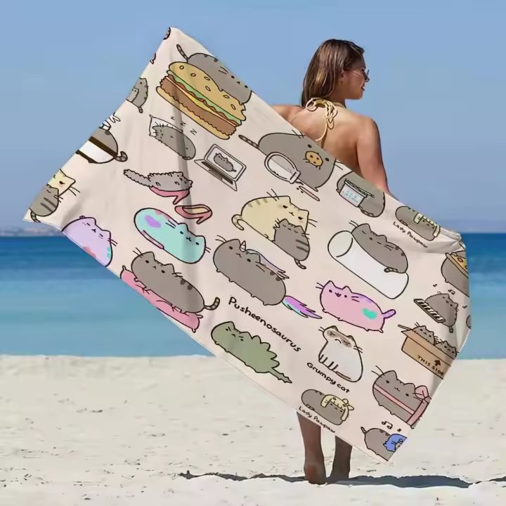Pusheenes-toallas de gimnasio de secado rápido para Fiess, con diseños, paño de microfibra absorbente para Sauna, toalla de playa grande de algodón para hombre y hogar - 1