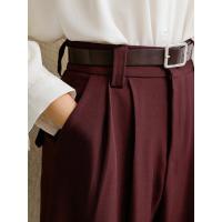 Shoufeistore Primavera 2025 Nuevos Trajes Color Borgoña Pantalones Para Mujer Oficina Señora Elegante Cintura Alta Pierna Ancha Pantalones De Moda Con Bolsillos Negro Gris - details 7