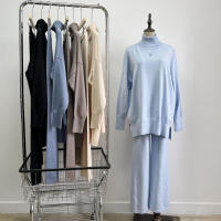 BGTEEVER-suéteres cálidos de manga larga para mujer, jersey de cuello alto y pantalones de pierna ancha de punto, trajes elegantes e informales, 2 piezas - details 19