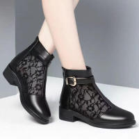 Botas de Malla para Mujer Primavera-Otoño-Verano Tacón Medio Suela Suave Tallas Grandes - details 3