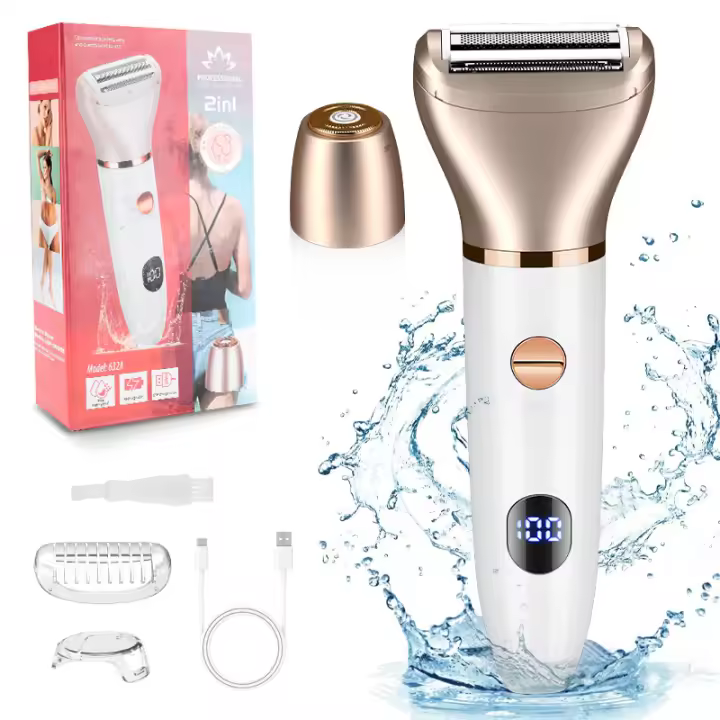 Maquinilla de afeitar eléctrica para mujer 2 en 1 Recortadora de bikini Depilación facial Afeitadora corporal recargable por USB Recortadora de vello púbico seco y húmedo Afeitadora para mujer Pantalla LCD, regalos para mujeres - 1