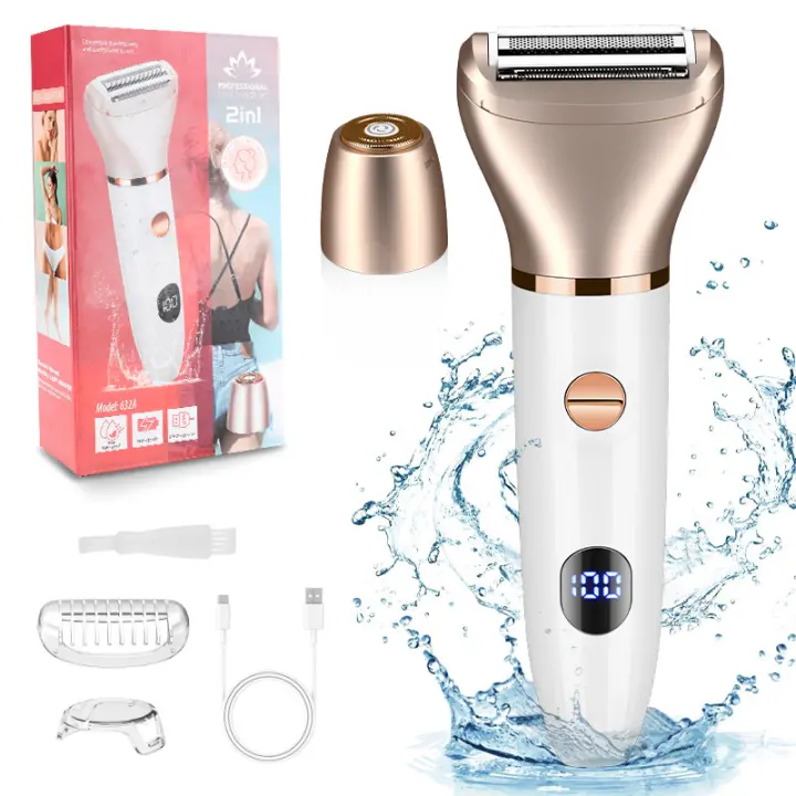 Maquinilla de afeitar eléctrica para mujer 2 en 1 Recortadora de bikini Depilación facial Afeitadora corporal recargable por USB Recortadora de vello púbico seco y húmedo Afeitadora para mujer Pantalla LCD, regalos para mujeres - 1