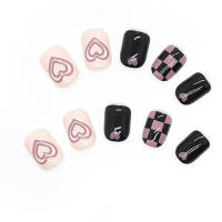 Puntas de uñas decoradas con patrón de tablero de ajedrez, no se decoloran fácilmente, elegantes y a la moda para mujeres - details 0