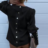 Camisas de manga larga con diseño de botones y espalda descubierta para mujer, blusas blancas elegantes con cuello redondo, ropa femenina que combina con todo para primavera - details 8