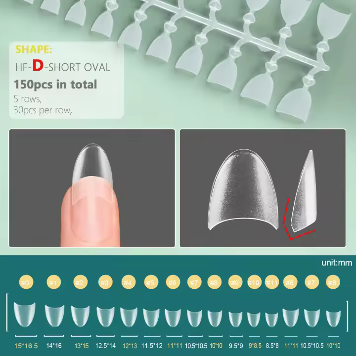 Puntas de uñas postizas de media cobertura corta, 150 Uds., mate completo, 12 tamaños, sin curva C, uñas postizas para extensión de uñas, arte, hogar, salón de manicura DIY - 1
