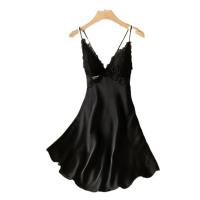 Camisón sexy con tirantes y espalda descubierta cruzada francesa para mujer, pijama de satén de seda bordado para mujer - details 4
