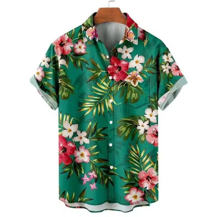 Camisa hawaiana, estampado de leopardo, top casual de manga corta, solapa de hombre, camisa de moda Aloha - 1