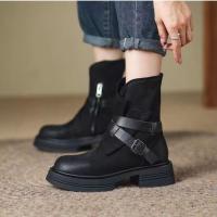Botas Martin 2025 nuevo otoño hueco Maillard botas de tubo medio botas vaqueras occidentales botas de mujer retro cremallera lateral - details 2
