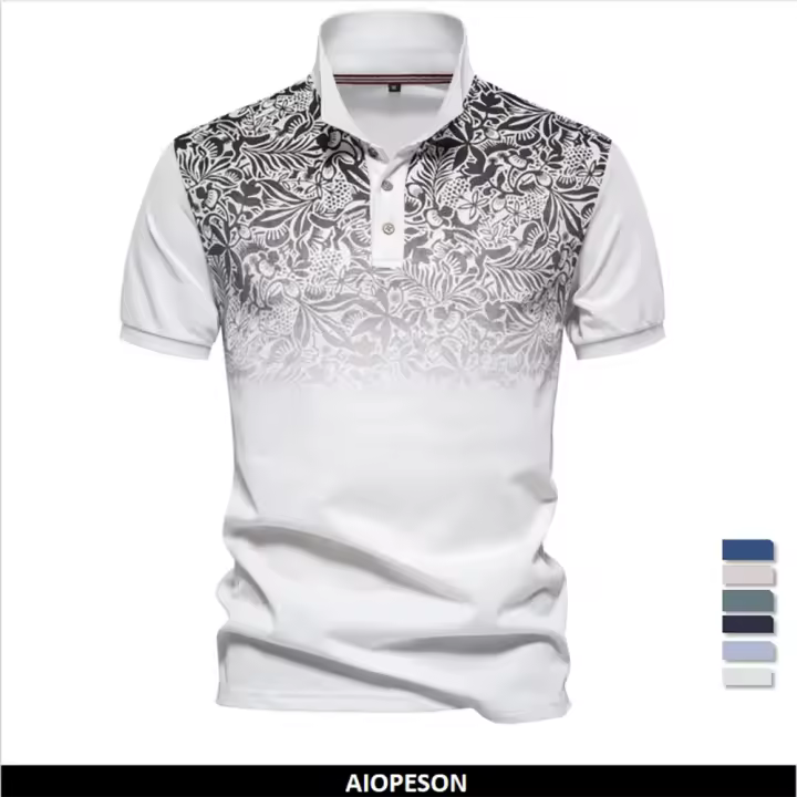 Polos de mezcla de algodón con estampado degradado de nuevo diseño para hombres Polos de manga corta de moda de verano para hombres - 1