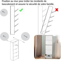 Mueble zapatero de 12 pares - Estantería de gran capacidad para vestíbulo o pasillo - (ancho) 60 x (profundidad) 24 x (alto) 80 cm - Madera clara blanca - details 179