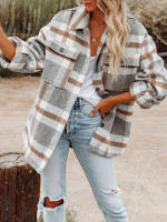 Camisa de lana de franela para mujer, abrigo holgado de manga larga con cuello tipo Polo y botones a cuadros, para otoño e invierno, 2023 - details 4