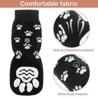 4 unids/set calcetines antideslizantes transpirables para perros, calcetines suaves de algodón con protección para patas de mascotas, ajustables con patrón de pata, calcetines antideslizantes impermeables para perros - details 4