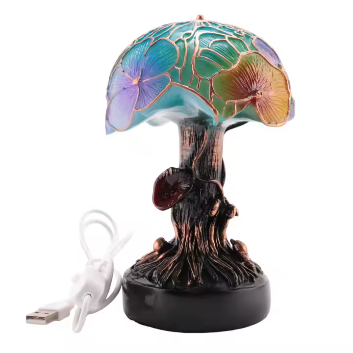 Lámpara de noche de mesa moderna con forma de seta, lámpara de mesa de la serie Plant teñida, uso con conector USB, lámpara de encendido para decoración de dormitorio - 1