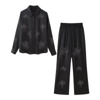 Conjunto de Moda para Mujeres OUWU Camisa de Manga Larga, Pantalones Rectos, Top de Encaje, Pantalones Sueltos - details 7