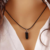 Collar de piedra Natural para mujer, collar elegante de cuero con piedra transparente, Cristal salvaje, sin cuello, 1 unidad - details 5