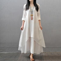 Anself primavera moda mujer Casual vestido suelto Color sólido manga larga vestidos de mujer de gran tamaño talla grande Boho largo Maxi vestido - details 4