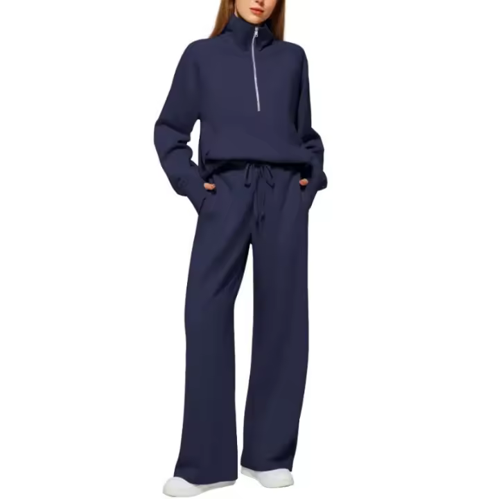 Conjuntos De Dos Piezas Para Mujer, Tops Y Pantalones De Cuello Alto Informales, Trajes De Moda Para Mujer, Otoño - 1