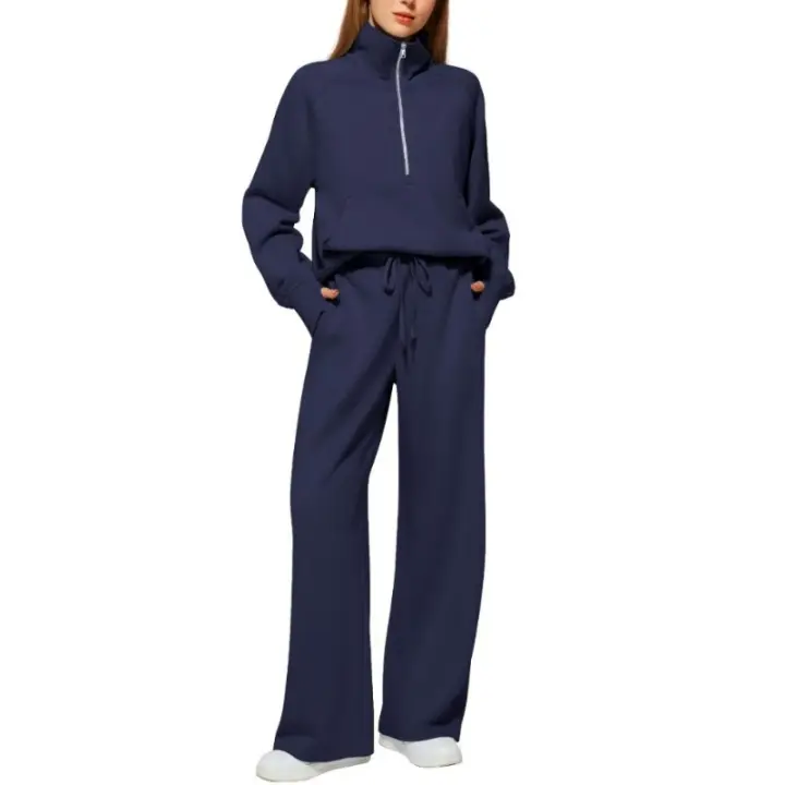 Conjuntos De Dos Piezas Para Mujer, Tops Y Pantalones De Cuello Alto Informales, Trajes De Moda Para Mujer, Otoño - 1