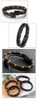 Pulsera de piedra natural de ojos de tigre, pulsera de cuerda de cuero de vaca, regalo de vacaciones para hombres - details 4