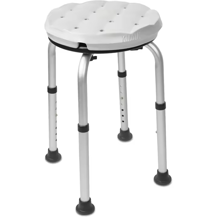 Taburete Ducha Redondo con Cojín Impermeable, Silla Regulable, Banqueta Tacos Antideslizantes, Sin Herramientas - Fabricado en España - 1
