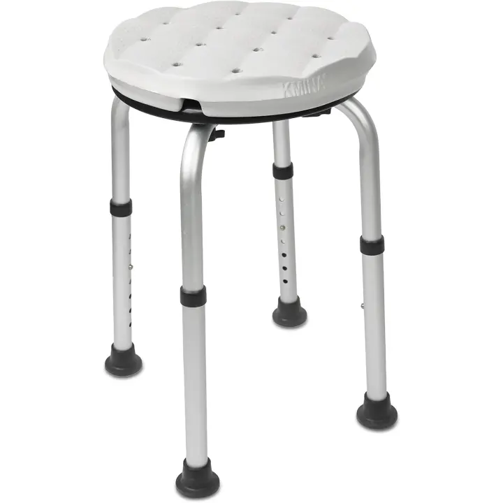 Taburete Ducha Redondo con Cojín Impermeable, Silla Regulable, Banqueta Tacos Antideslizantes, Sin Herramientas - Fabricado en España - 1