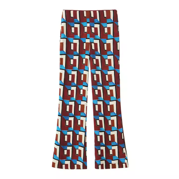 Conjunto de Pantalones para Mujer OUWU Top con Cuello Informal, Estampado a la Moda, Pantalones para el Vientre, Nuevo Conjunto de Pantalones para Primavera - 1