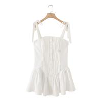 PB & ZA 2025, vestido con tirantes de color sólido con dobladillo plisado ancho, Falda corta, novedad de verano, vestido blanco pequeño para mujer - details 1
