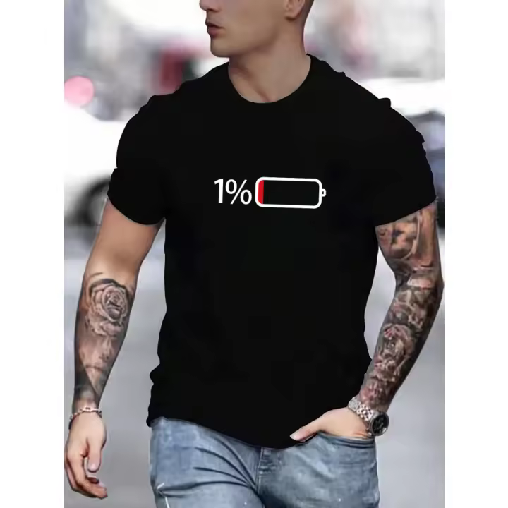 Camiseta de manga corta con estampado de números para hombre - 1