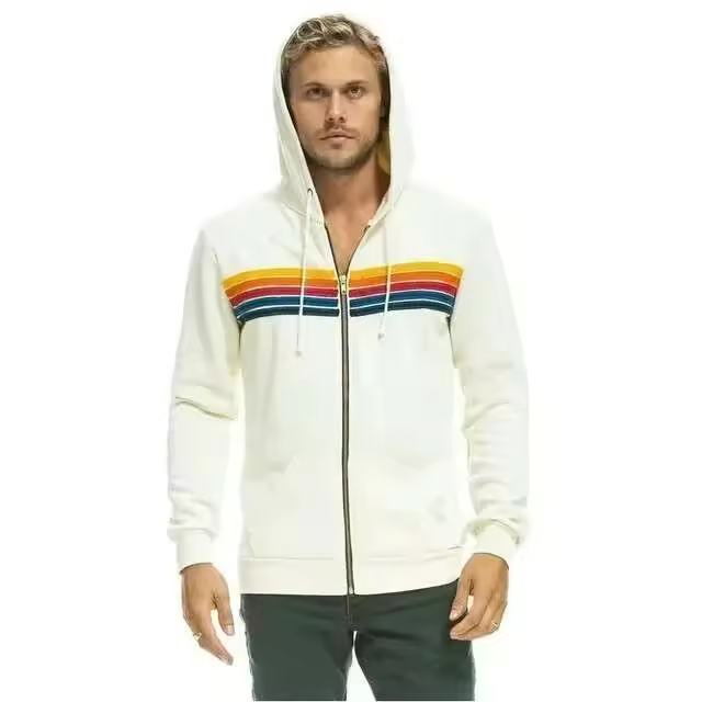 Sudadera con Capucha de Manga Larga Unisex Moda Casual para Otoño Estilo Aviador con 5 Rayas Arcoíris - 1
