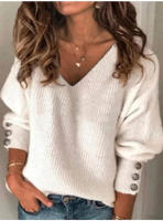 Suéter De Mujer Otoño Invierno V-Neck Basic Solido Mezclada Casual Frontera Manga Larga Pullover Ribbed Suave Elástico Coreano - details 2