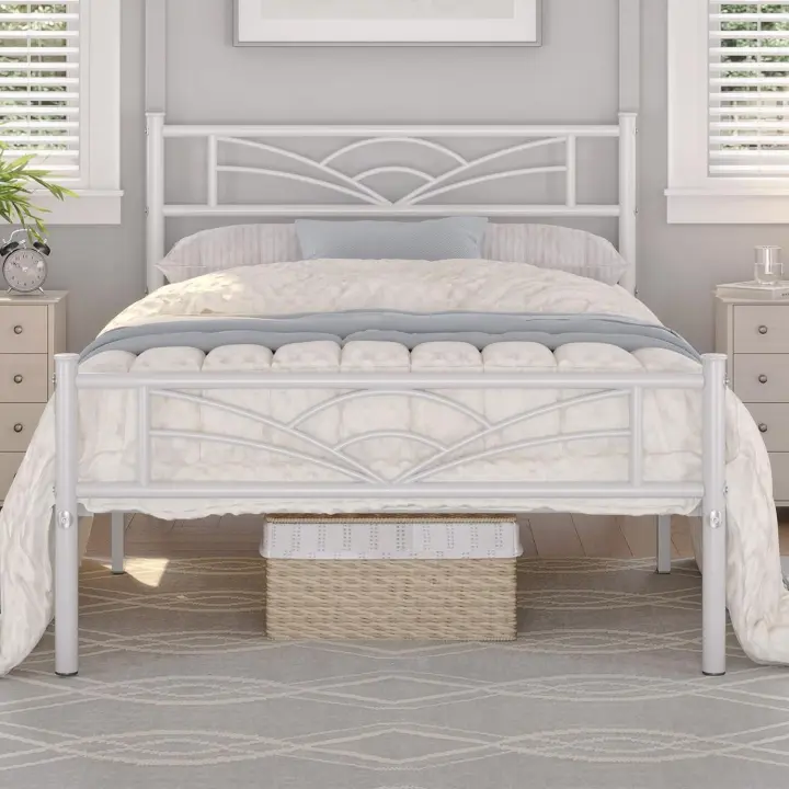 Cama Individual con Espacio Bajo Marco Metal Altura 32 cm Cama Individual con Cabecera para Colchón de 90 x 190 cm Blanco - 1