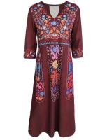 Vestidos Vintage para mujer, vestido Midi de moda con manga de siete cuartos y bolsillo con cuello en V y estampado bohemio para mujer - details 3