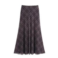 BUNO-Estilo europeo y americano primavera nuevos productos ropa de mujer contraste color empalme A-line dobladillo falda de tul a cuadros - details 2