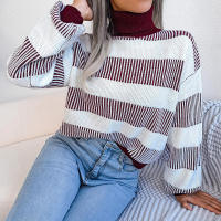 Suéter a rayas de manga farol para mujer, Jersey informal de punto con cuello alto, novedad de otoño e invierno, 2023 - details 11