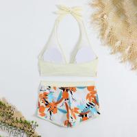 Bikini abierto con estampado de hojas retro en talla grande, conjunto de traje de baño de dos piezas con correas estables para mujer - details 29