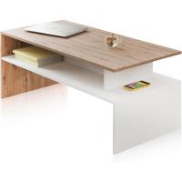 Centro Doble Altura, Mesita para Salón, Mesa Auxiliar, Modelo Iris, Acabado en Color Blanco Artik y Roble Nodi, - details 0